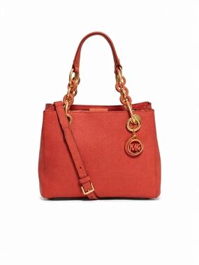 NWOT Michael Kors Cynthia Small Leather Satchel Crossbody Coral Red